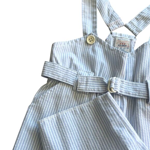 Petit Bateau Blue Railroad Stripe Baby Jumpsuit Overalls 18 Months - Picture 2 of 3